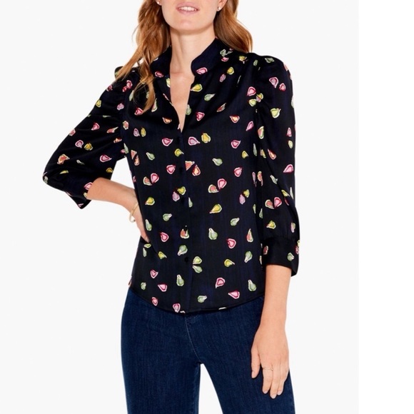 Nic+Zoe Party Pears Button Front Top, Black Mul Size S New w/Tag Retail $148 - Picture 1 of 13